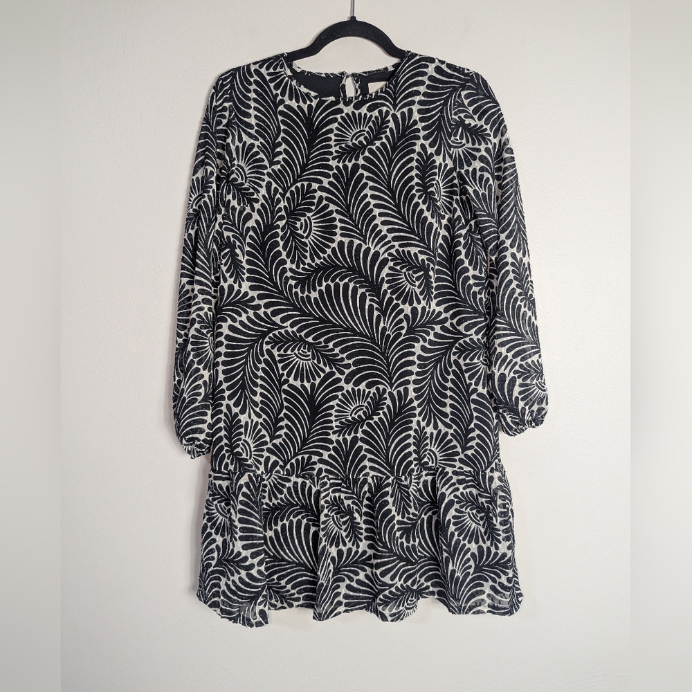 XXSP Loft Petites Black Printed Swiss Dot Long Sleeve‎ Dress
